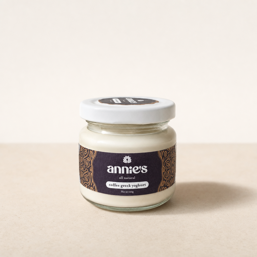 Front of Annie's Coffee Greek Yoghurt jar