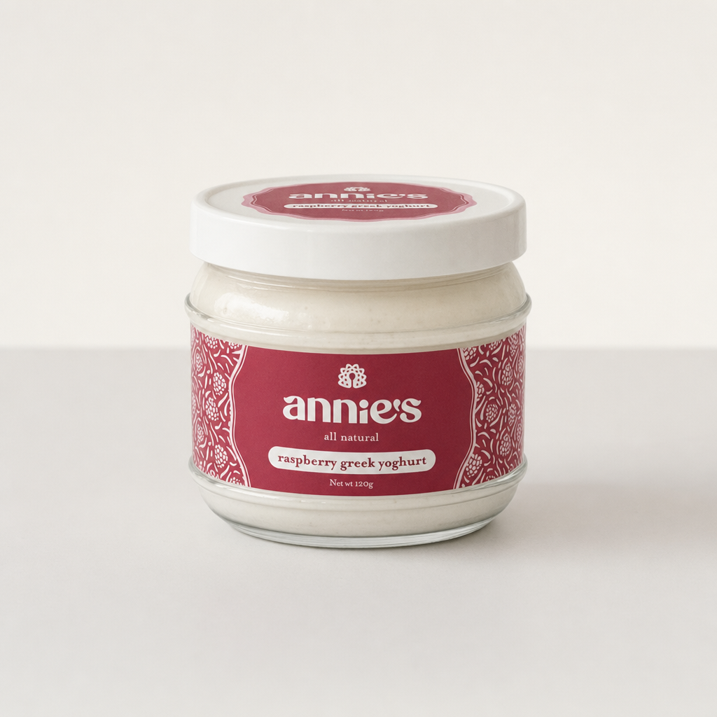 Front of Annie's Raspberry Greek Yoghurt jar