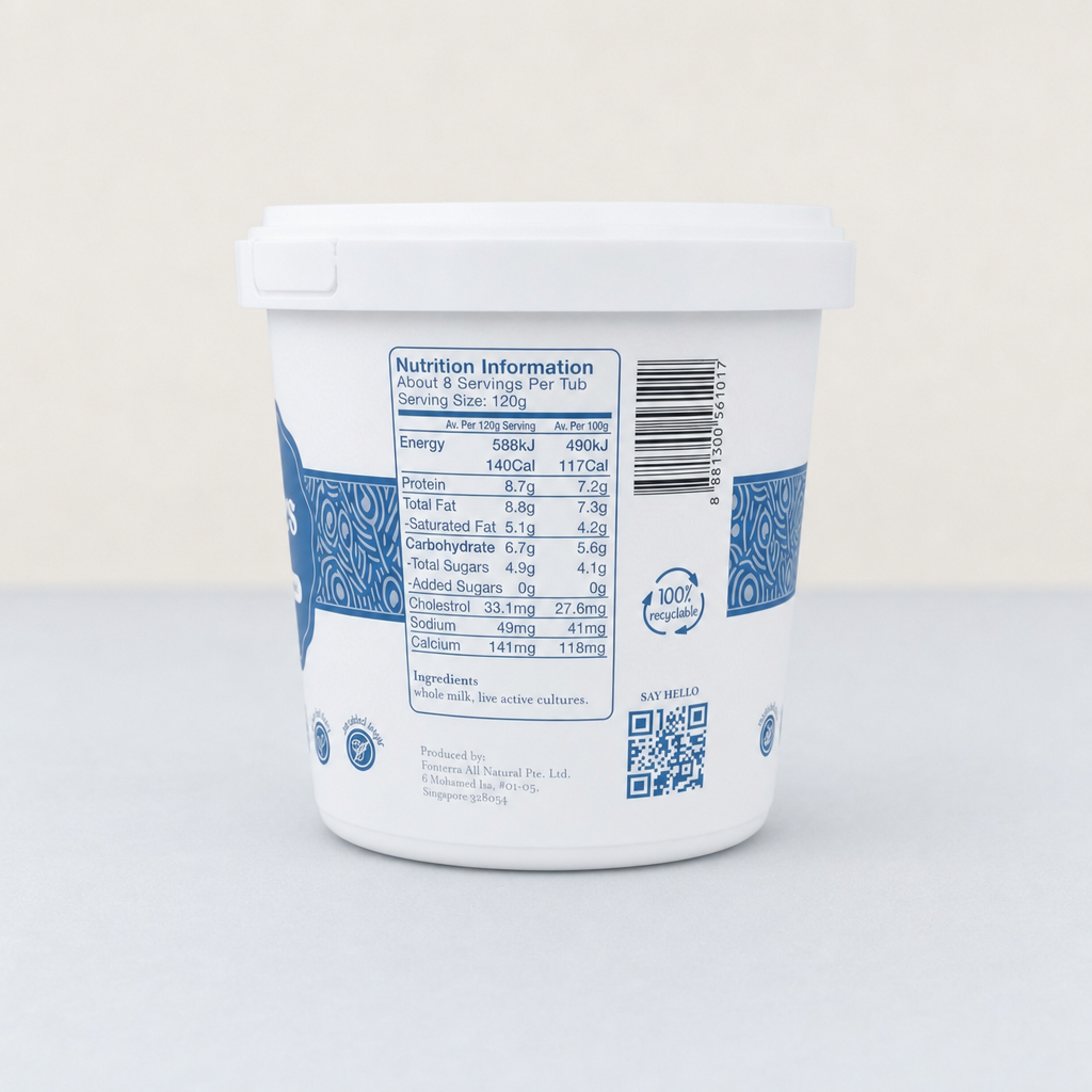 Back of Annie's Plain Greek Yoghurt 1kg tub